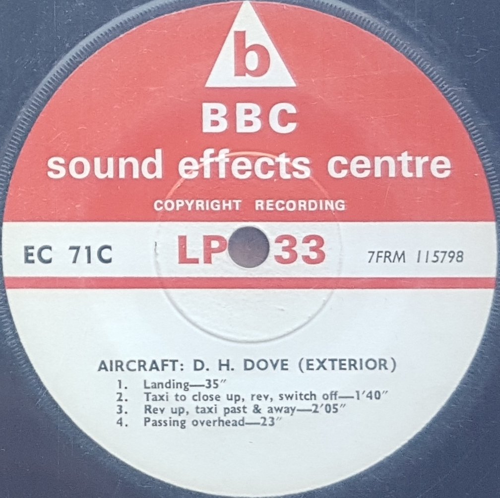 EC 71C Aircraft: D. H. Dove Not registered from the BBC records and Tapes library Label